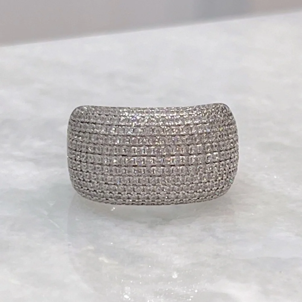 Diamond (sim) Sterling Silver Statement Ring Sz 8